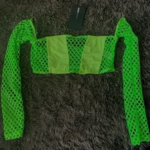 Neon Green Fishnet Cut Out Crop top